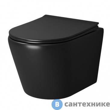 картинка Унитаз подвесной Grossman GR-4478BMS (520*360*350) чёрный мат., с тонкой крышкой, безободковый