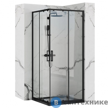 картинка Душевое ограждение Loranto CS-21809-100B 100x100x190 прозрачное закаленное стекло 5 мм, профиль чёрный, без поддона