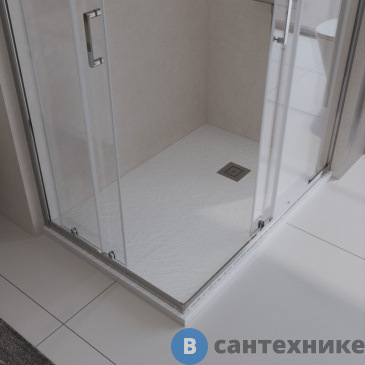 картинка Душевой поддон BelBagno TRAY-MR-UNO-AH-180/80-35-W-CR из искусственного мрамора в комплекте с сифоном с декоративной накладкой (хром)