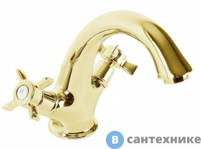 картинка Смеситель Cezares LORD-LS1-03/24 на раковину с донным клапаном золото, ручки золото