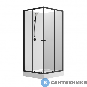 картинка Душевая кабина Loranto CS-21801-100 100x100x(190+15) см c низким поддоном 15 см, прозрачное стекло, задние стенки белые, профиль черный
