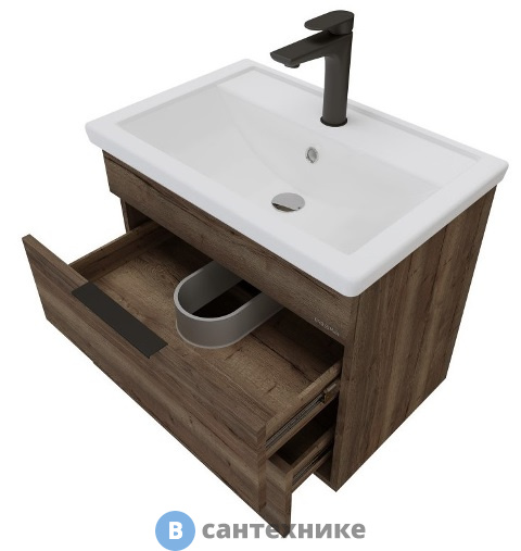 Тумба под раковину Grossman ФОРТА-60 см подвесная, с 2-я ящ. темный дуб (под ум.Фостер-60)