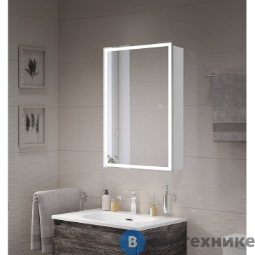 картинка Зеркальный шкаф BelBagno с одной распашной дверью, с двумя стеклянными полками, со встроенной подсветкой и сенсорным выключателем SPC-GRT-500/800-1A-LED-TCH