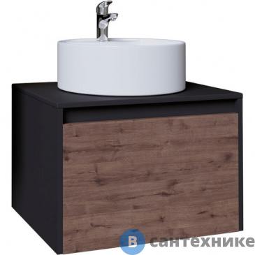 картинка Тумба под раковину Grossman СМАРТ-60 см подвесная с 1-м ящ. +1 внутр., веллигтон/графит (ум. GR-3012, GR-3017)