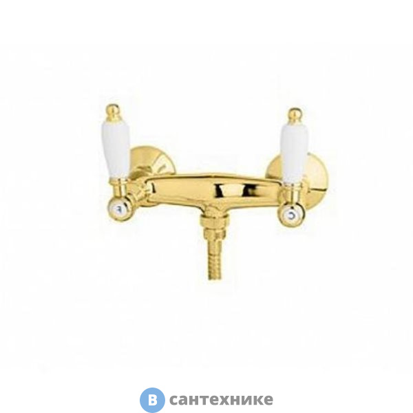 Смеситель Cezares FIRST-DS-03/24-Bi для душа, золото, ручки белые