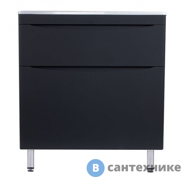 картинка Тумба под раковину Style line Бергамо мини 80 (2 ящ.) Люкс антискрейтч черный, напольная PLUS (2000565427005)