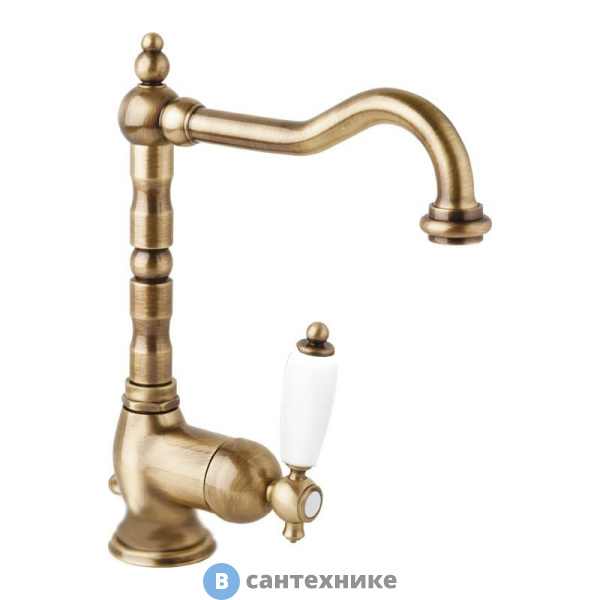 Смеситель Cezares ELITE-LSM2-02-Bi на раковину однорычажный с донным клапаном, бронза, ручка белая