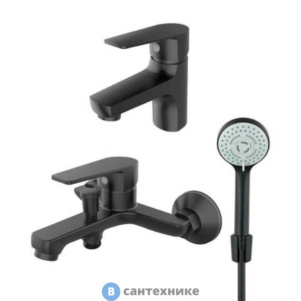 Набор смесителей Смеситель Orange Loop M26-311b чёрный матовый с душевыми аксессуарами