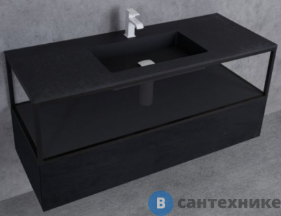 картинка Тумба под раковину Cezares CADRO CADRO-120-1C-SO-NR-BLUM под мет. каркас подв. с одним ящиком c мех-ми PUSH и ф-цией плавн. закр-я, без верх.крышки, Nero, 1200x460x250