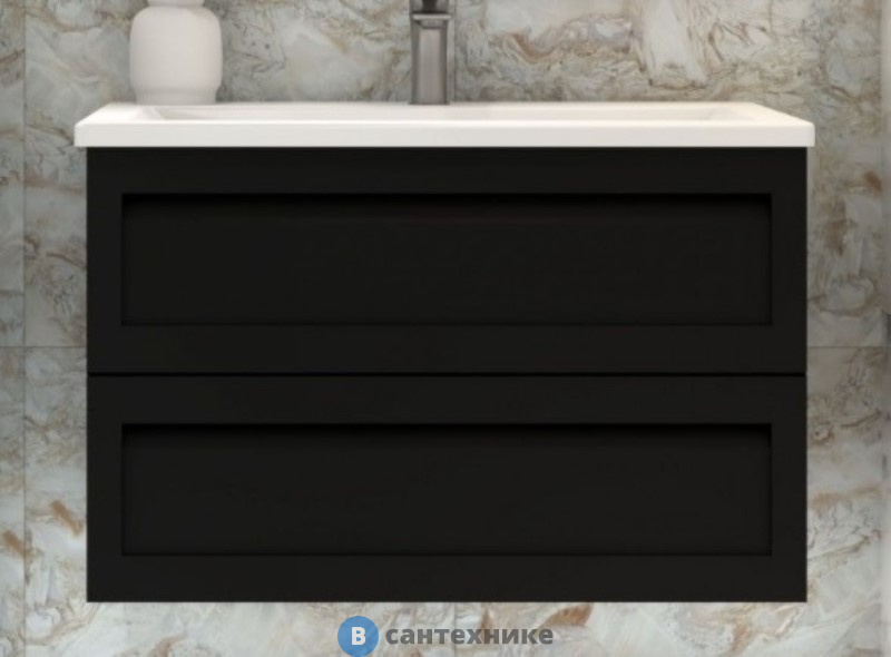 Тумба под раковину Art & MAX PLATINO 100 см AM-Platino-1000-2C-SO-NM подвесная с двумя выкатными ящиками, чёрный матовый