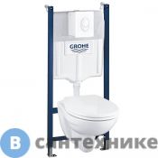 Унитаз с инсталляцией Grohe 39117000 Solido Набор 4-в-1 (подвесной унитаз с сиденьем и крышкой + система инсталляции с панелью смыва Skate)