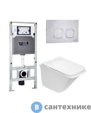 картинка Унитаз с инсталляцией WELTWASSER и кнопкой смыва (AMBERG 506 ST + ROTBACH 004 GL-WT + AMBERG RD-MT CR)