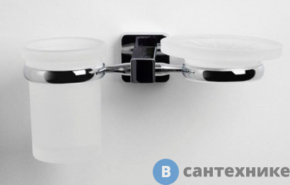 картинка Держатель стакана и мыльницы WasserKRAFT Lippe K-6526 металл, хромоникелевое покрытие, матовое стекло
