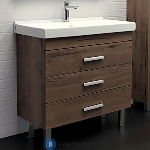 Тумба Comforty Никосия-80Н дуб тёмный, с раковиной Fest 80 F01