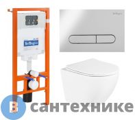 Комплект BelBagno 3 в 1 BB3105CHR/SC/BB002-80/BB005-PR-CHROME (унитаз подвесной с сиденьем BelBagno UNO BB3105CHR/SC + система инсталляции для унитазов BelBagno BB002-80 с кнопкой смыва BB005-PR-CH)
