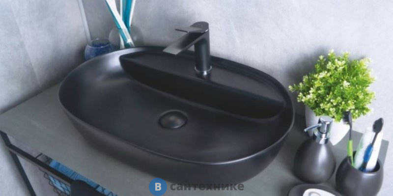 Раковина накладная GID-ceramic Bm1346 черный матовый (610х410х140)