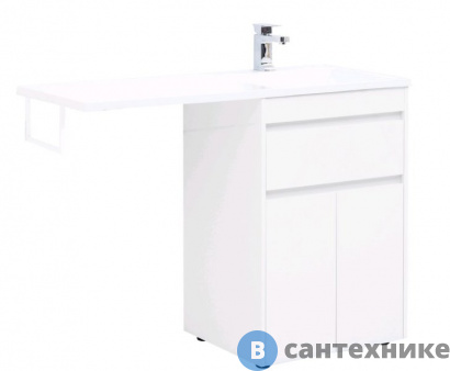 картинка Тумба под раковину Aquanet Токио 58 напольная 1 ящик 2 фасада белый глянец (237745)