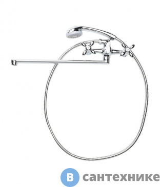 картинка Смеситель Agger Retro A1921100 двухзахватный универсальный с поворотным изливом 380 мм, с душевым набором (шланг, лейка, держатель)