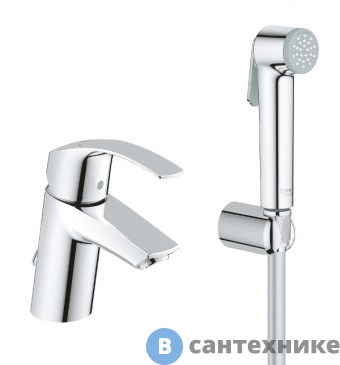 картинка Смеситель Grohe Eurosmart 23124002 для раковины с цеп. и гиг. душ.