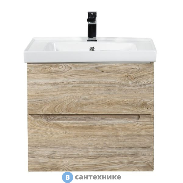 Тумба под раковину Art & MAX TECHNO AM-Techno-600-2C-SO-LW823 подвесная с двумя выкатными ящиками, дуб мелфорд