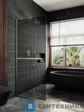 картинка Душевая перегородка в профиле MaybahGlass 1950*690 Стекло 8 мм Графит +Полотенцесушитель (MGD-723-5у)