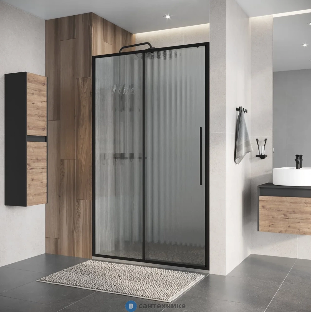 Дверь в нишу Niagara Nova NG-84-L12FHB (120х195) черный матовый, раздвижная влево, стекло рифленое