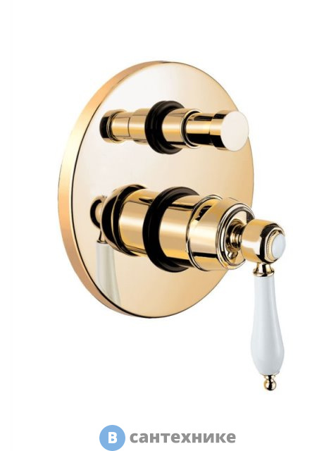 Смеситель Cezares APHRODITE-VDIM2-03/24-Bi встраиваемый, однорычажный для душа с переключателем, золото 24 карат