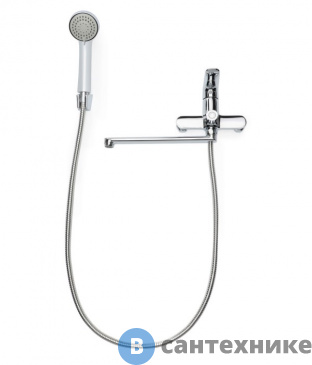 картинка Смеситель Agger Nice A2521100 однозахватный универсальный с поворотным изливом 350 мм, с душевым набором (шланг, лейка, держатель)