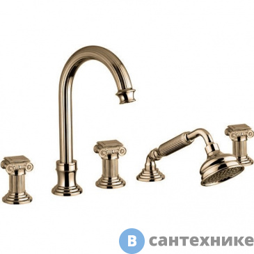 картинка Смеситель Cezares OLIMP-BVD-02-O на борт ванны с выдвтижным душем и переключателем, бронза, ручки бронза