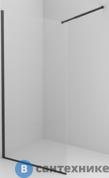 картинка Душевая перегородка BelBagno KRAFT-L-1-100-C-NERO стекло прозрачное, профиль чёрный, 1000x1950 мм