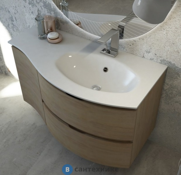 Раковина Cezares из искусственного мрамора, правосторонняя 50154 Bianco (104x52)