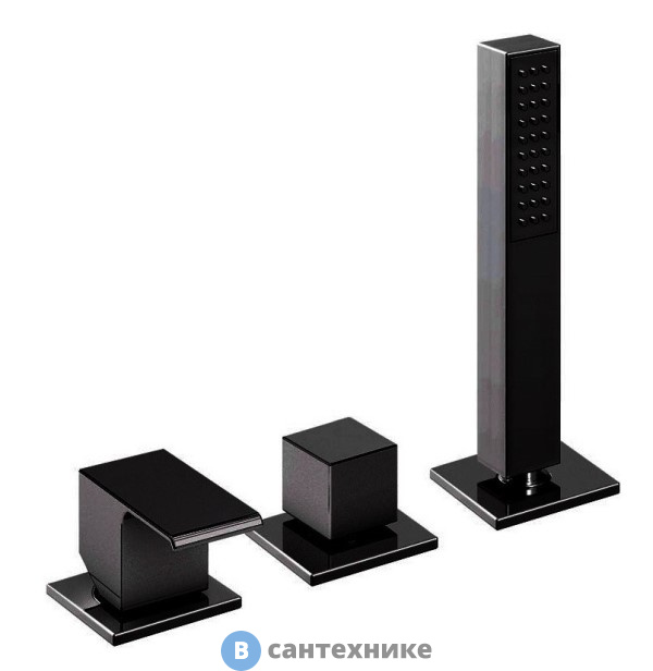 Смеситель Cezares PORTA-BVDM3-NOP на борт ванны с выдвижным душем и переключателем, чёрный матовый