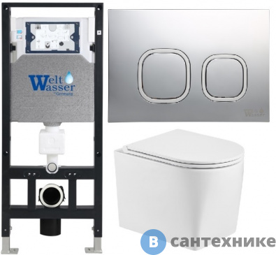 картинка Унитаз с инсталляцией WELTWASSER и кнопкой смыва (AMBERG 506 + NESENBACH 004 GL-WT + AMBERG RD-CR)