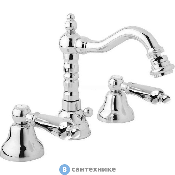 Смеситель Cezares FIRST-BBS2-01-M для биде на три отверстия с донным клапаном, хром, ручки хром