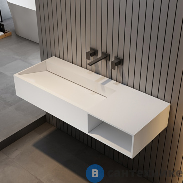 картинка Тумба с раковиной ABBER Stein AS2640-1.2 R подвесная, белая матовая