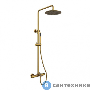 картинка Душевая стойка Vincea Vogue VSFS-1V1TBG термостат с изливом, 25 см верх душ нерж.сталь, брашированное золото
