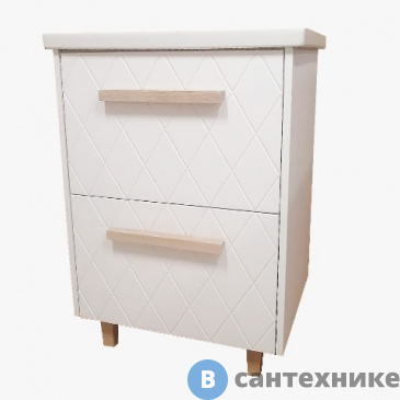 картинка Тумба под раковину Ирлен КРИСТАЛЛ-60 ручка рейлинг дуб, белая текстур. (под ум. COMO-60) /137510/