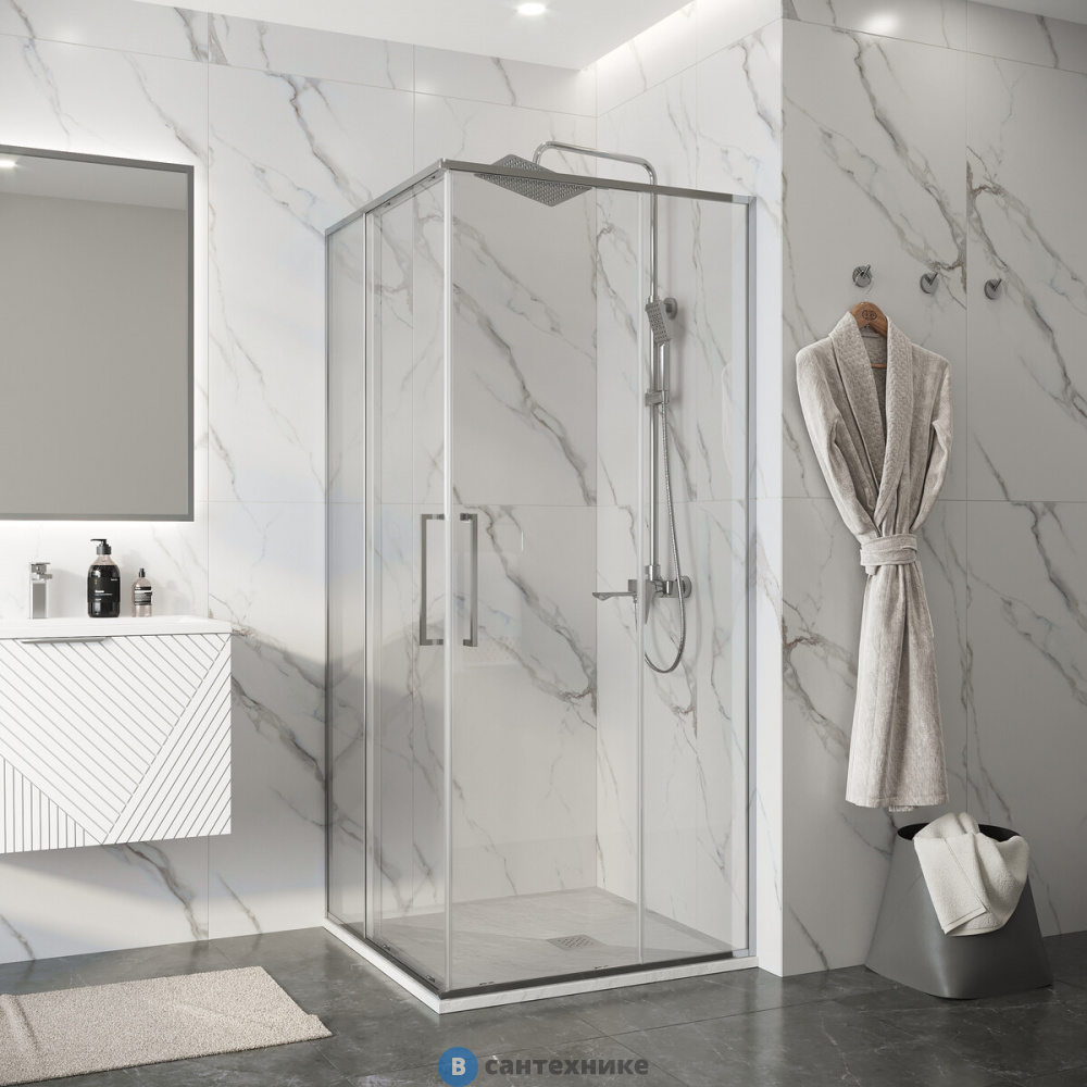 Душевое ограждение Niagara Nova NG-6636-100 (100х100х195) квадрат, хром, двери раздвижные, стекло прозрачное