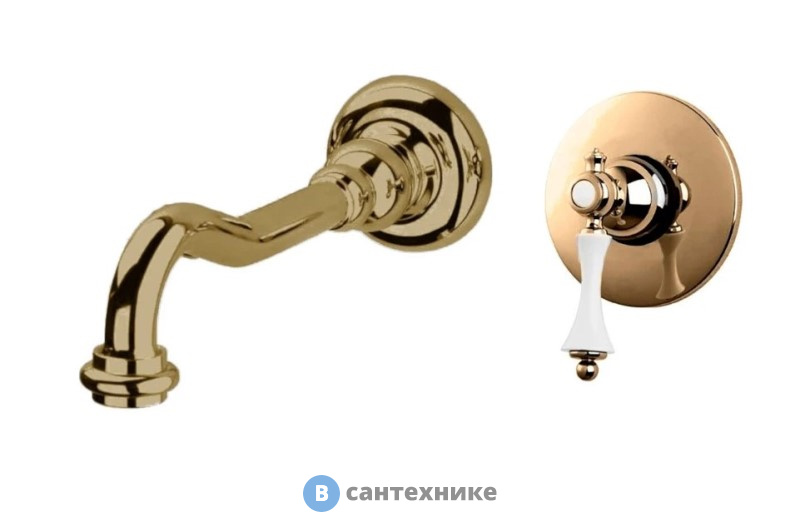 Смеситель Cezares MARGOT-BLS1-02-Bi встраиваемый однорычажный для раковины, бронза, ручки белые