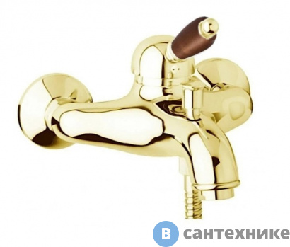 картинка Смеситель Cezares ELITE-VM-03/24-Nc для ванны и душа однорычажный, золото, ручка орех
