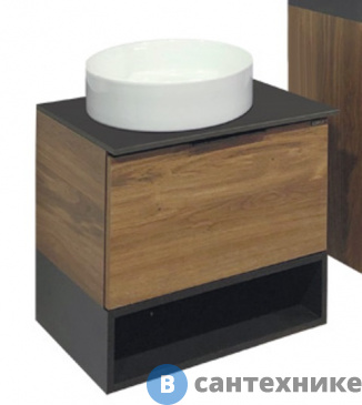 картинка Тумба Comforty Штутгарт-60 дуб тёмно-коричневый с чёрной столешницей с отверстием под смеситель №12 c рак. COMFORTY 9111