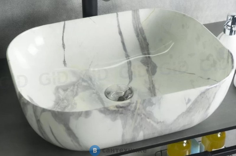 Раковина накладная GID-ceramic K397G125 под камень глянцевый (500х400х140)