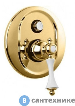 картинка Смеситель Cezares MARGOT-VDIM-03/24-Bi встраиваемый однорычажный для душа с переключателем, золото, ручка белая