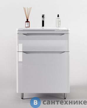 картинка Тумба под раковину Style line подвесная Марелла 60 (2 ящ.) Люкс антискрейтч белый глянец, PLUS (2000672429008)