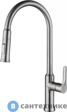 картинка Смеситель BelBagno BB-LAM38-IN для кухни с выдвижным изливом, двухрежимный, нержавеющая сталь, сатин
