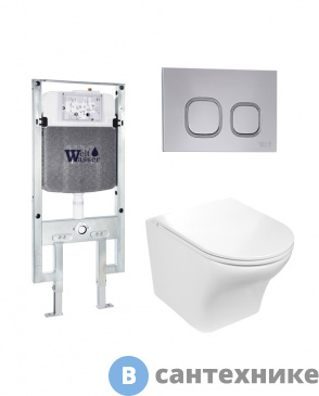 картинка Унитаз с инсталляцией WELTWASSER и кнопкой смыва (AMBERG 497 ST + ODENBACH 004 GL-WT + AMBERG RD-CR)