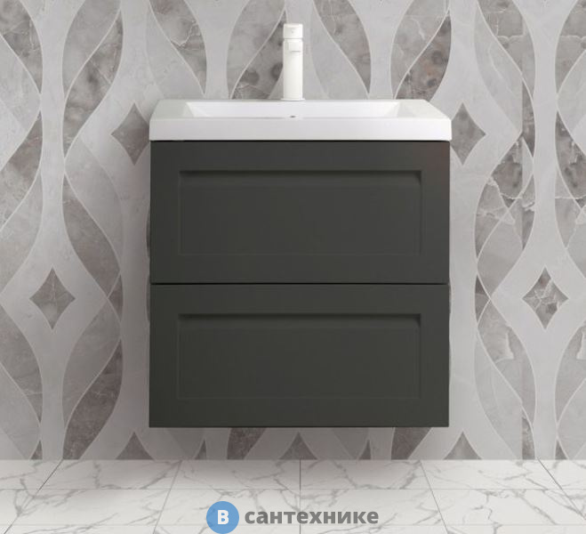 Тумба под раковину Art & MAX PLATINO AM-Platino-600-2C-SO-GM-Cer подвесная с двумя выкатными ящиками, серый матовый