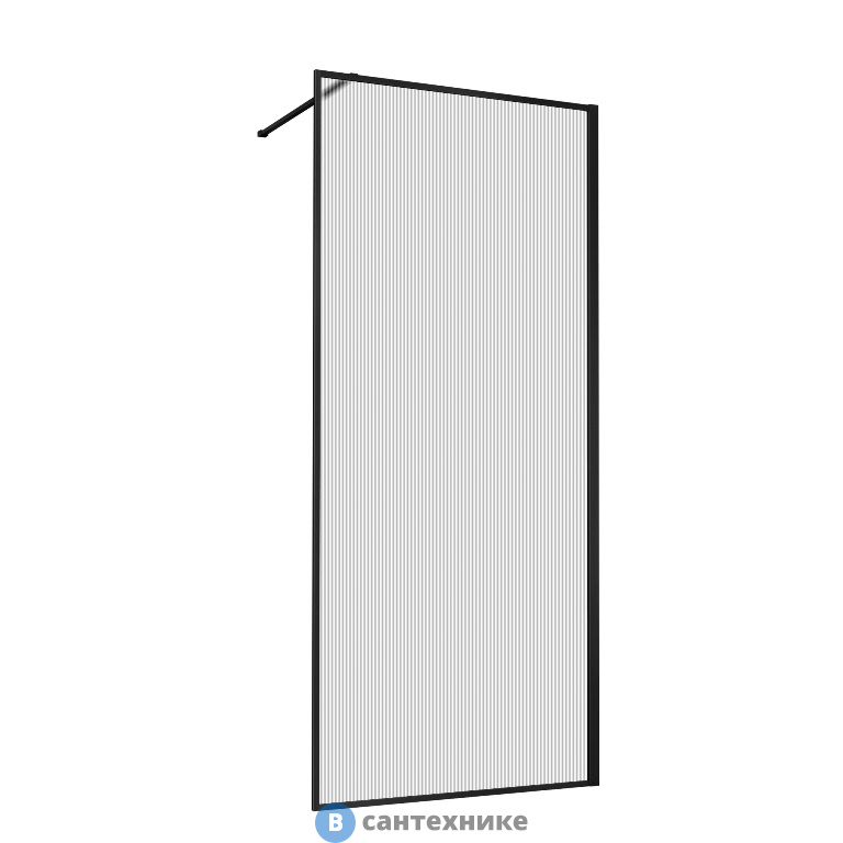 Душевая перегородка Vincea Walk-In VSW-1HP800FLB, 800*2000, черный матовый, стекло рифленое