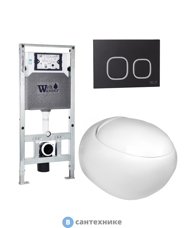 Унитаз с инсталляцией WELTWASSER и кнопкой смыва (AMBERG 506 ST + JECKENBACH 004 GL-WT + AMBERG RD-BL)
