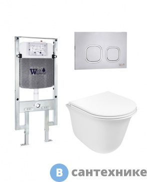 картинка Унитаз с инсталляцией WELTWASSER и кнопкой смыва (AMBERG 497 ST + TELBACH 004 GL-WT + AMBERG RD-MT CR)